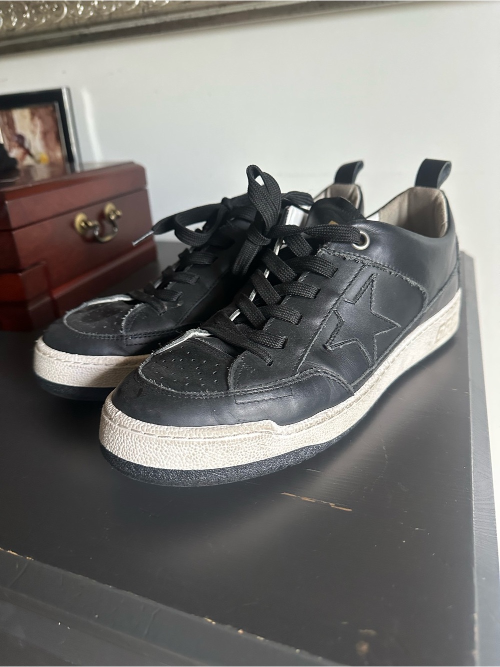 Women’s Golden Goose Black Leather Star Accent Sneakers